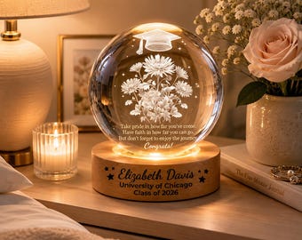 Personalized Graduation Crystal Ball Night Light, Custom Name University Lamp, Class of 2026 Keepsake, GIFT 2026, Congrats Gift for Her
