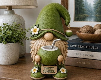 Summer Gnome Wooden Block, Tropical Coconut Decor, Coastal Shelf Sitter, Beach Farmhouse Accent, Rustic Home Gift, GIFT 2026, Summer Decor