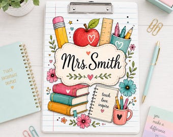 Personalized Teacher Clipboard, Custom Classroom Organizer, Floral School Clipboard, Educator Office Supplies, GIFT 2026, Back To School