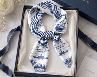 America 250th Anniversary Silk Scarf, Custom USA 250 Hair Wrap, 4th Of July Chinoiserie Plaque, Patriotic Luxury Veteran Gift, GIFT 2026
