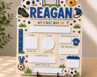 Personalized First Day of School Sign, Soccer Wooden Reusable Board, Custom Name Back to School Photo Prop, GIFT 2026, Kids Teacher Gift