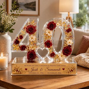 Anniversary Acrylic Block, Personalized Ruby Wedding Anniversary Gift, Floral Rose Couple Keepsake, Engraved Acrylic Decor, GIFT 2026