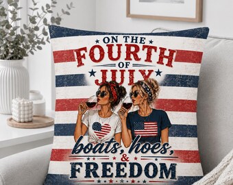 Patriotic Throw Pillow, 4th of July Decor, Boats Hoes Freedom Cushion, Funny Independence Day Gift, 250 Americana Home Accent, GIFT 2026