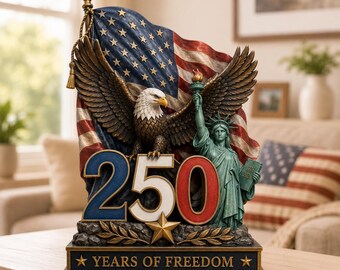 Patriotic Wooden Block Decor, America 250 Anniversary Statue, Eagle Flag Display, Independence Day Shelf Art, GIFT 2026, 250 Years USA Gift