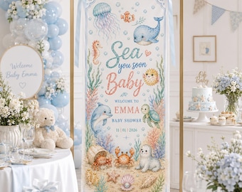 Sea You Soon Baby Shower Banner, Custom Baby Shower Banner, Coastal Baby Shower Tapestry, Under The Sea Baby Shower Decor, GIFT 2026