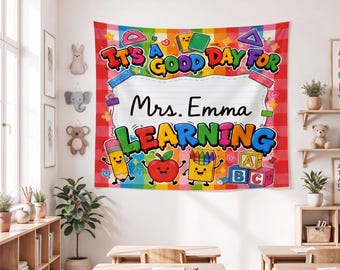 Personalized Teacher Tapestry, Classroom Wall Decor, Learning Banner, Back to School Gift, Rainbow School Decor, GIFT 2026, Kids Room