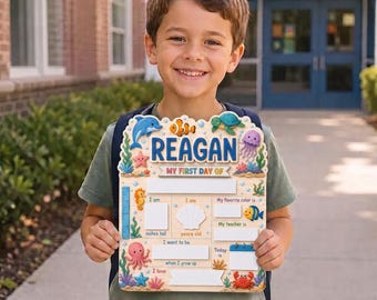 Gepersonaliseerde oceaanbord eerste schooldag, houten herbruikbaar bord, Under the Sea-fotorekwisiet, aangepaste naam kinderbord, cadeau 2026, schoolcadeau