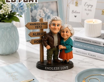 Aangepaste verjaardag paar beeldje, cadeau 2026, gepersonaliseerd standbeeld stel, getrouwd sinds 1972 cadeau, eindeloze liefde aandenken, romantisch decor