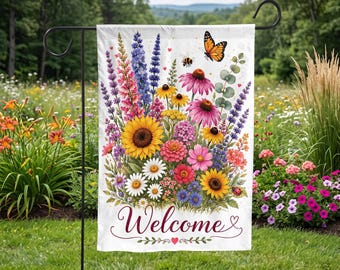 Welcome Garden Flag, Wildflower Yard Decor, Spring Summer Floral Outdoor Sign, Butterfly Porch Banner, GIFT 2026, Housewarming Gift for Mom