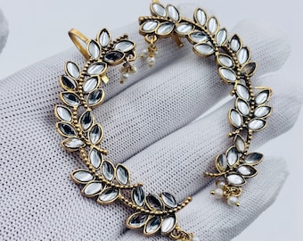Gold Plated Bugadi Ear Cuff with Artificial Stones, Ethnic Maharashtrian Jewelry