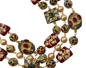 Conjunto de collar gargantilla chapado en oro, perlas de imitación, joyería tradicional india, regalo para festivales