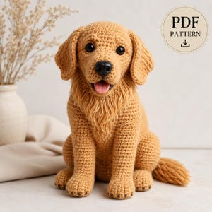 Realistyczny wzór szydełkowy na golden retrievera w formacie PDF | Goldie Amigurumi | Mini zoo dla średnio zaawansowanych | Pobierz natychmiast