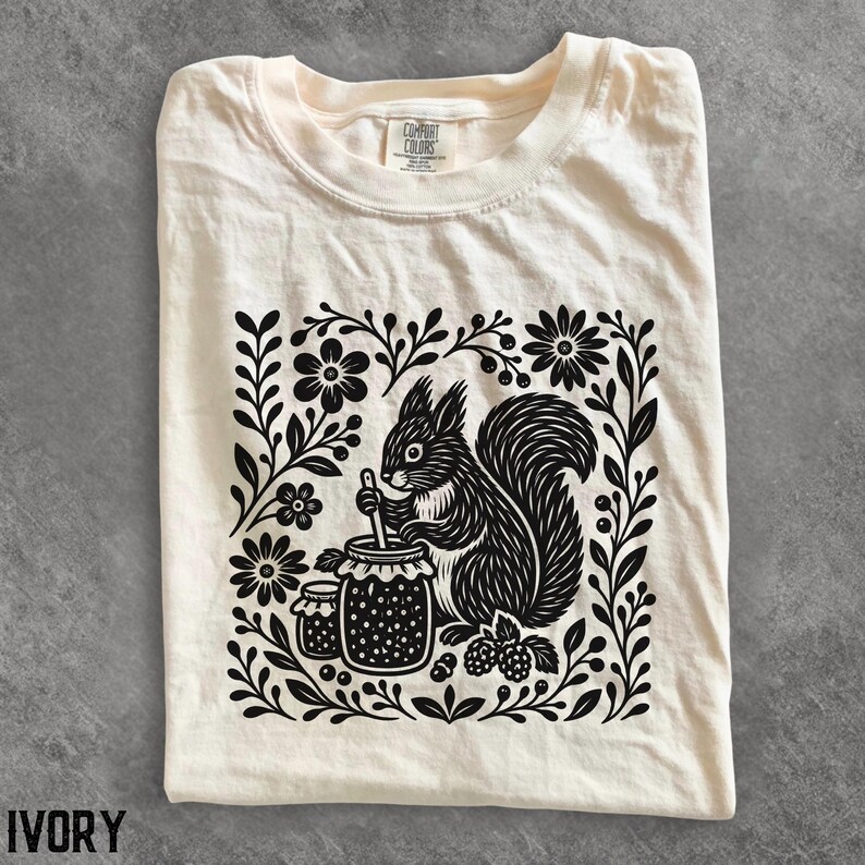 Boho Squirrel Shirt, Folk Art Jam Making Tee, Vintage Squirrel Shirt ...