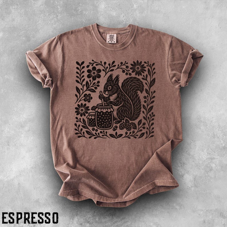 Boho Squirrel Shirt, Folk Art Jam Making Tee, Vintage Squirrel Shirt ...