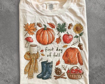 First Day of Fall Shirt, Autumn Shirt, Pumpkin Fall Tee, Cozy Fall Shirt, Fall Lover Gift, Vintage Autumn Comfort Colors Shirt