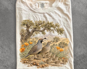 Maglietta della famiglia di quaglie di Gambel degli anni '90, T-shirt vintage con quaglie di Gambel, Regalo per amanti delle quaglie, Maglietta con uccelli selvatici, Regalo per appassionati di birdwatching, Comfort Colors