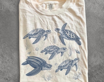 Koszulka z grafiką Vintage Turtles, Koszulka Y2K Ocean, Sealife, Koszulki Turtle, Miłośnicy Żółwi Morskich, Koszulka Ocean Wildlife, Koszulka Coastal Comfort Colors