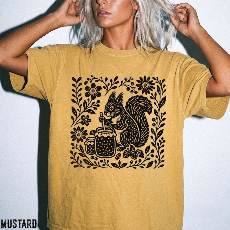 Boho Squirrel Shirt, Folk Art Jam Making Tee, Vintage Squirrel Shirt ...