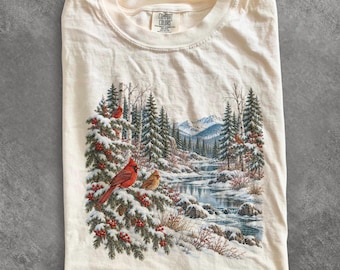 Maglietta Cardinale Inverno Anni '90, Maglione Cardinale Settentrionale, Maglietta Uccelli Invernali, Regalo per Amanti dei Cardinali, Maglietta Vintage Natura e Fauna Selvatica, Regalo per Appassionati di Birdwatching