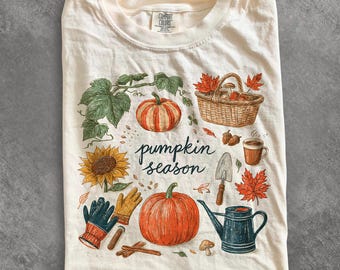 Pumpkin Season Shirt, Fall Gardening T Shirt, Pumpkin Garden Tee, Autumn Gardener Shirt, Cottagecore Fall Shirt Gardener Gift Comfort Colors