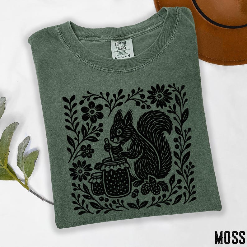 Boho Squirrel Shirt, Folk Art Jam Making Tee, Vintage Squirrel Shirt ...