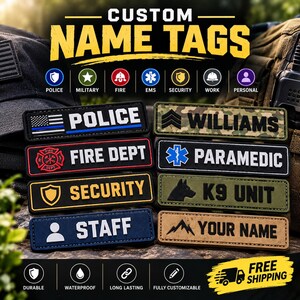 Custom PVC Name Tape Patch | Personalized Uniform Name Patch | Waterproof Hook & Loop Tactical Name Tag | Police Military