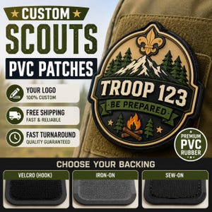 Parche de PVC personalizado para Scouts / Parche con el logotipo personalizado de la tropa Scout / Parche impermeable con velcro para uniformes, mochilas y equipo para actividades al aire libre.