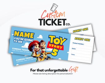 Digitaal bioscoopkaartje Toy Story 5 – gepersonaliseerd ticket voor souvenirs + onthulling cadeau