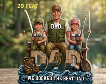 Aangepaste vissen vader acryl standee, gepersonaliseerde vader en kinderen visser cadeau decor voor Vaderdag en familieherinneringen