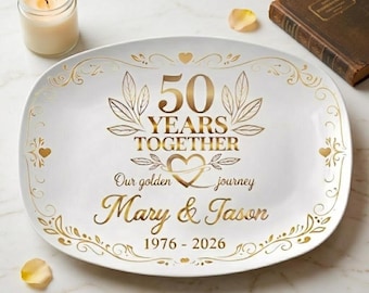 Custom 50 Years Together Plate, Personalized Golden Anniversary Gift For Couples, Decorative Keepsake Tray Plastic Decor