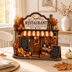 Personalized Wooden Block Restaurant Miniature Storefront Italian Dining Desk Decor