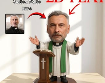 Statuetta acrilica personalizzata di un sacerdote da una foto personalizzata, stile bobblehead, regalo per leader religioso, decorazione per ufficio.