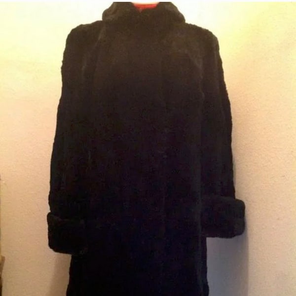 Vintage Full Length Genuine Black Beaver Fur Coat Size Medium