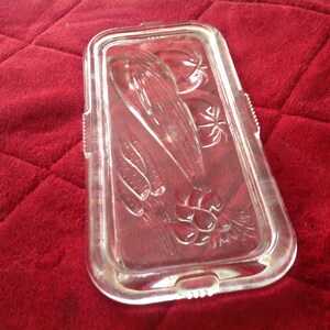 Vintage Clear Glass Refrigerator Dish Bowl Oblong Lid Only With Fruit Design For Replacement