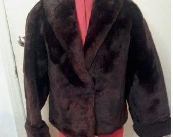 Genuine Brown Mouton Sheared Lamb Fur Jacket Size Small Vintage 50's (Coat #1)