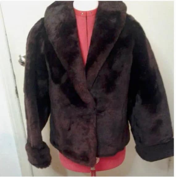 Genuine Brown Mouton Sheared Lamb Fur Jacket Size… - image 1