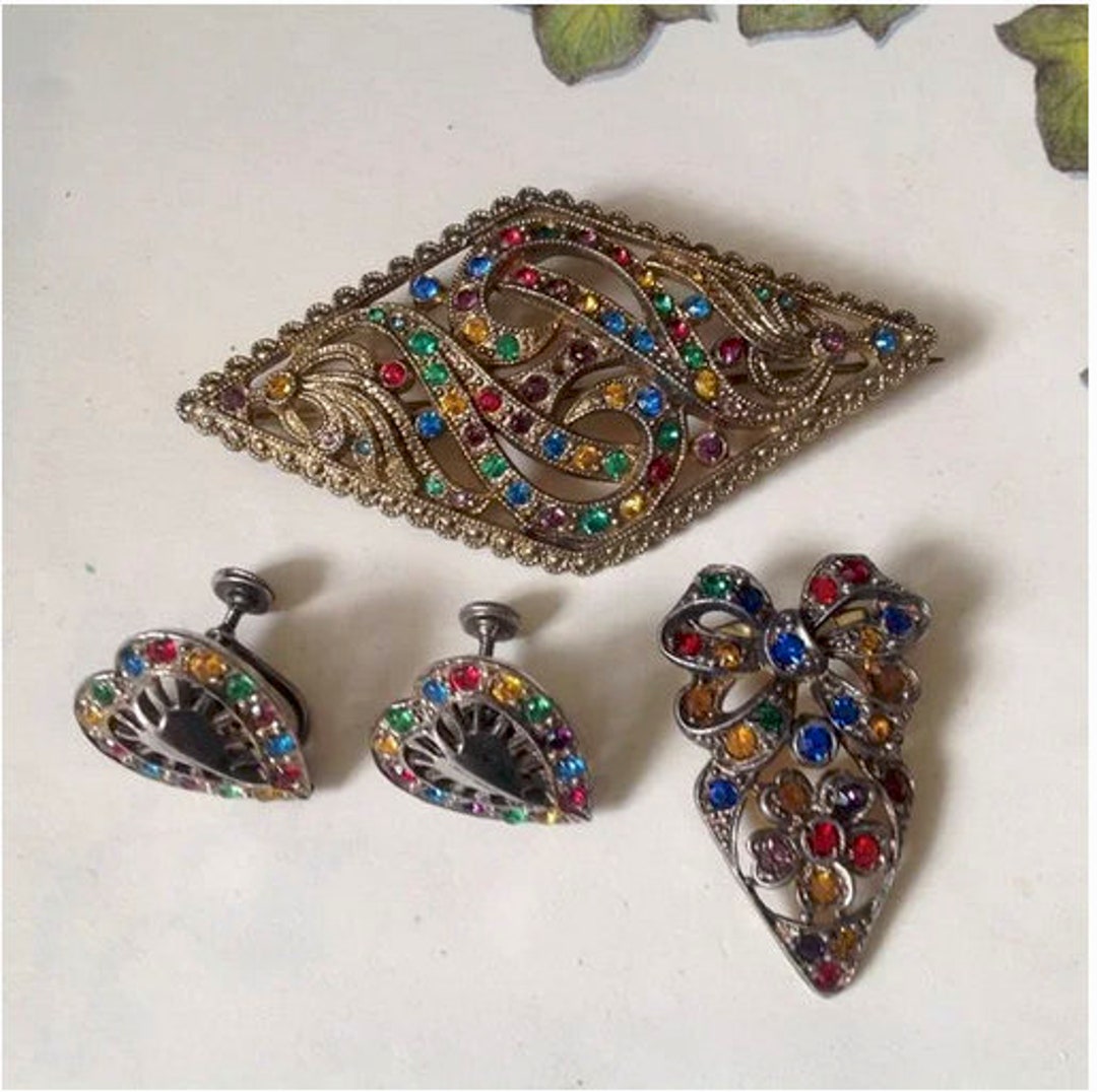 Vintage Czech Deco Glass Jewelry Pieces Etsy