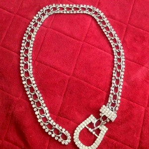 Rare Vintage Embellished Crystal Rhinestone Accented Buckle Belt