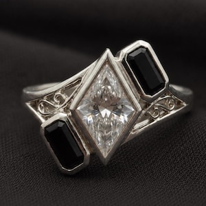 925 Sterling Silver Statement Ring, Crystal Kite Cut & Black Onyx Ring, Geometric Gemstone Ring, Handmade Gift For Women