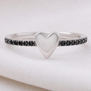 Black Onyx Heart Ring, 925 Sterling Silver Heart Ring, Minimalist Stackable Gemstone Ring, Delicate Everyday Jewelry Gift For Her