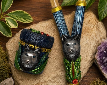Handgemaakte Wolf Kuripe & Rapé-houderset – ambachtelijk ceremonieel gereedschap