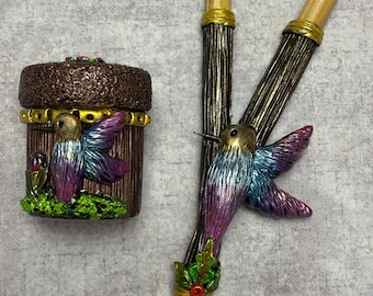 Handcrafted Hummingbird Kuripe & Rapé Holder Set – Artisan Ceremonial Tool