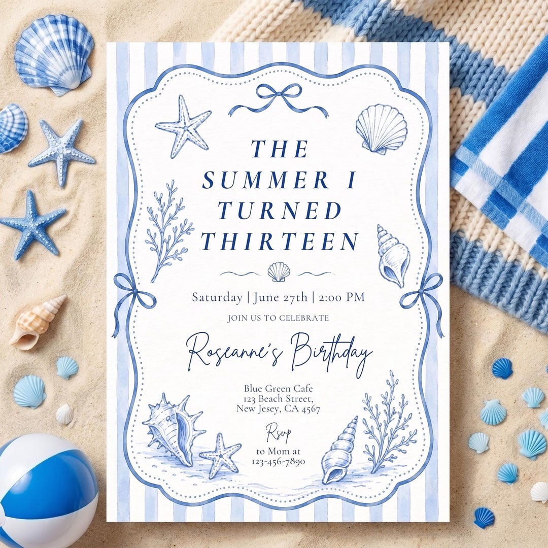 The Summer I Turned Thirteen Birthday Invitation | Teen 13th Birthday Invite Template | Co