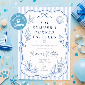 The Summer I Turned Thirteen printable invite digital download for 13th birthday party