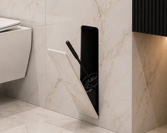 Porte-balai de toilette à chasse d'eau | Rangement caché pour brosse de toilette | Salle de bains minimaliste | Porte-balais mural | Salle de bains de luxe moderne