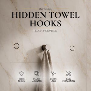 Gancho de toalha embutido invisível – Cabide oculto para banheiro em mármore – Acessório minimalista para azulejos