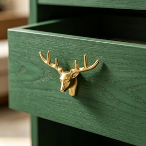 Solid Pure Copper Deer Head Cabinet Knobs | Handmade Deer Door Handle Pulls | Nature Inspired Drawer Pull Hardware