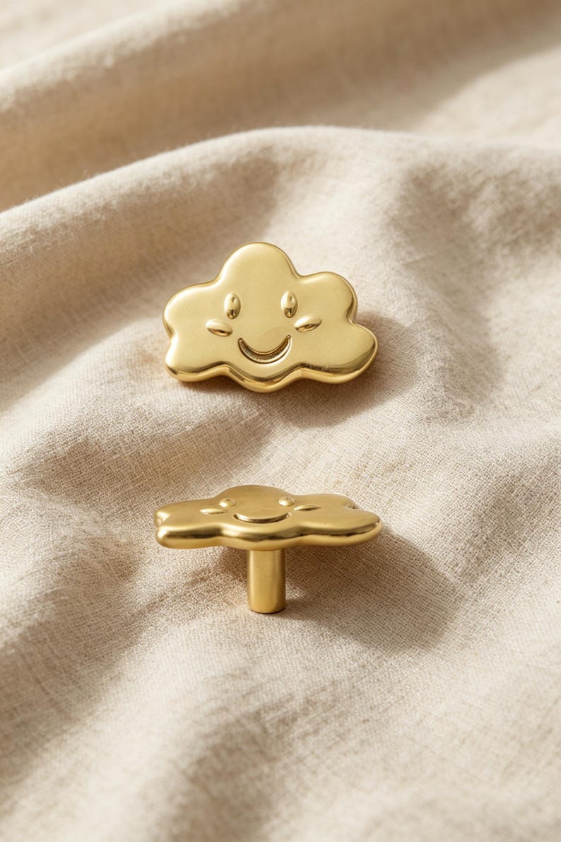 Solid Pure Copper Cloud Cabinet Knobs | Handmade Cloud Door Handle Pulls | Whimsical Sky Inspired Drawer Pull Hardware image 4