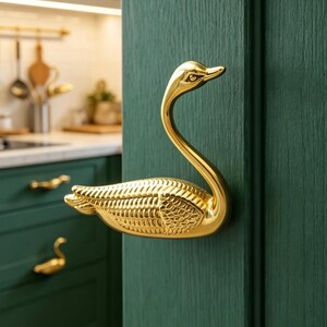 Franse massief messing zwaan kastknop, luxe zwaan ladeknop, handgemaakte enkel gat messing handvat, elegante garderobeknop