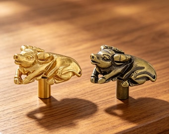 Solid Pure Copper Cow Cabinet Knobs | Handmade Creative Cow Door Handle Pulls | Farm Animal Inspired Drawer Pull Hardware